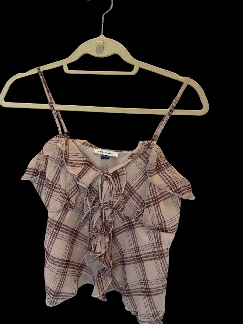 American Eagle Plaid Ruffle Cold Shoulder Cami Top – XS*